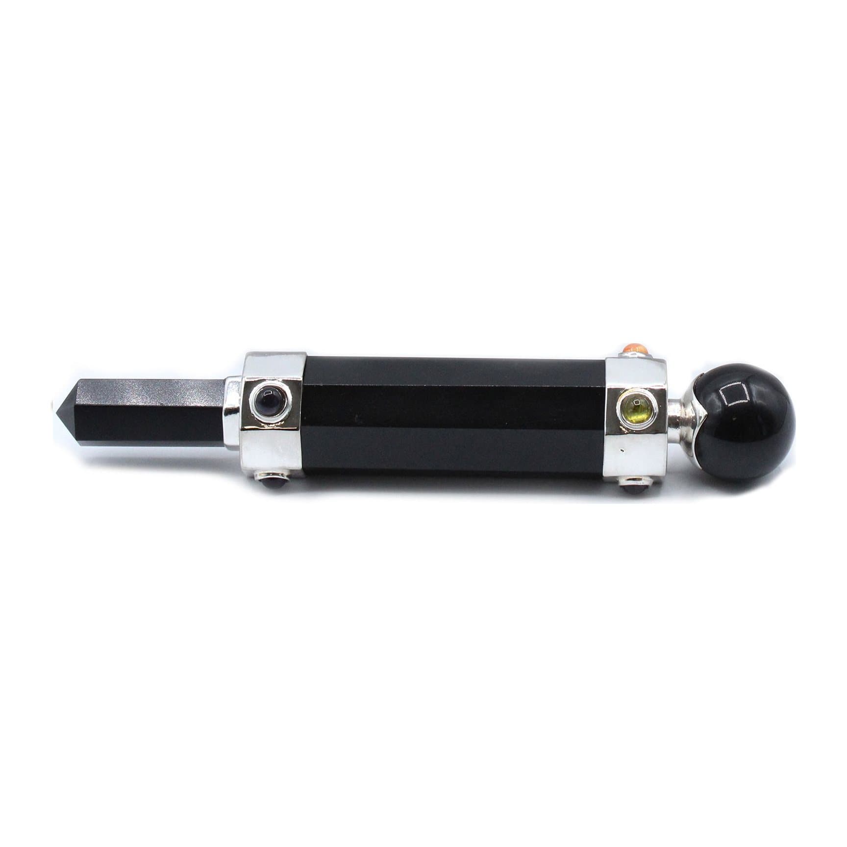 Hexagonal black agate crystal wand