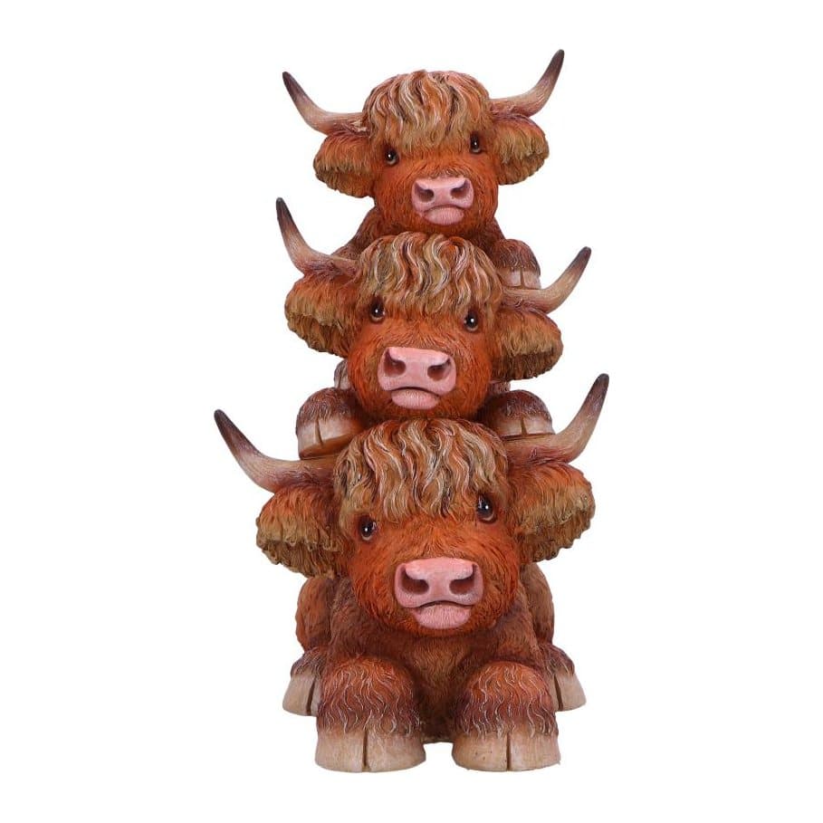 Three highland cows stacked as a totem figurine