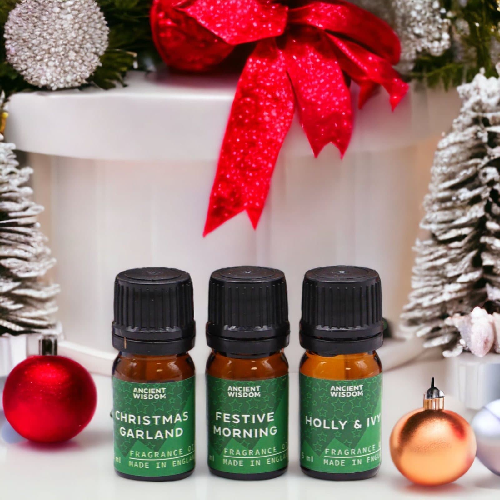 Christmas fragrance oil set with twelve 5 ml oils and two droppers