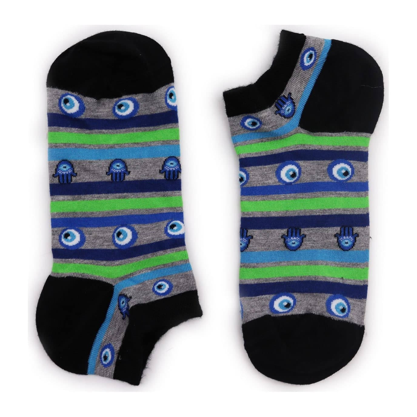 Low-cut bamboo ankle socks with an Evil Eye and Hamsa pattern