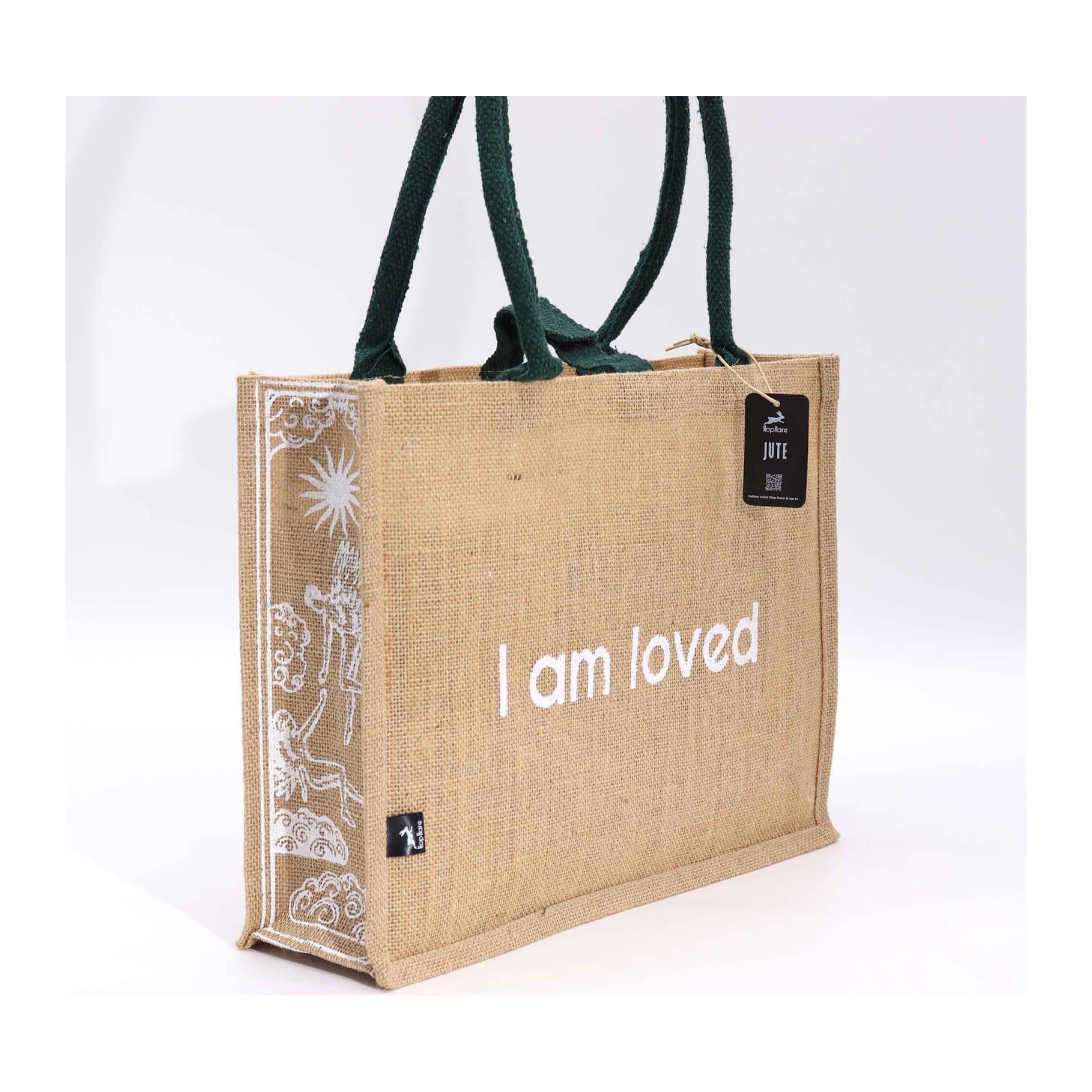 I am Loved jute bag with Cupid and tarot-inspired designs