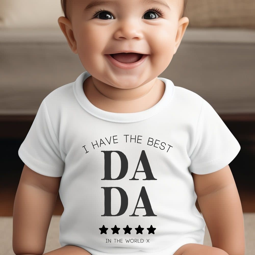 Personalised Best Dada baby outfit with the Best Dada artwork and a name