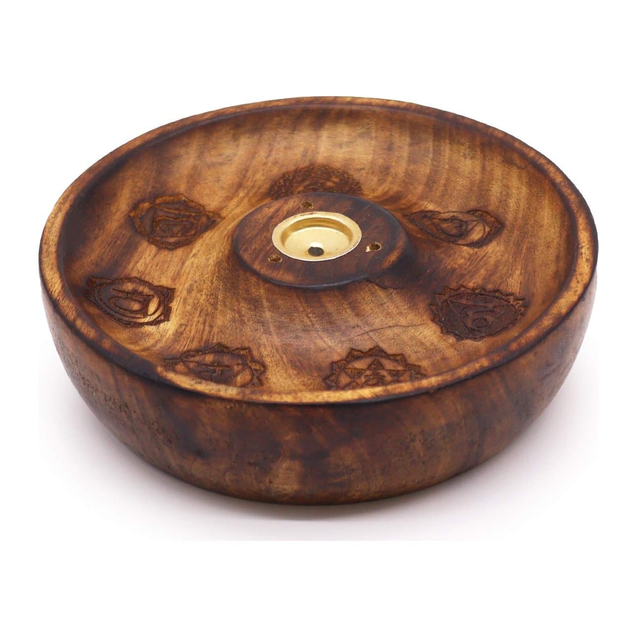 Mango wood incense stick and cone burner disc with a 7 Chakra design