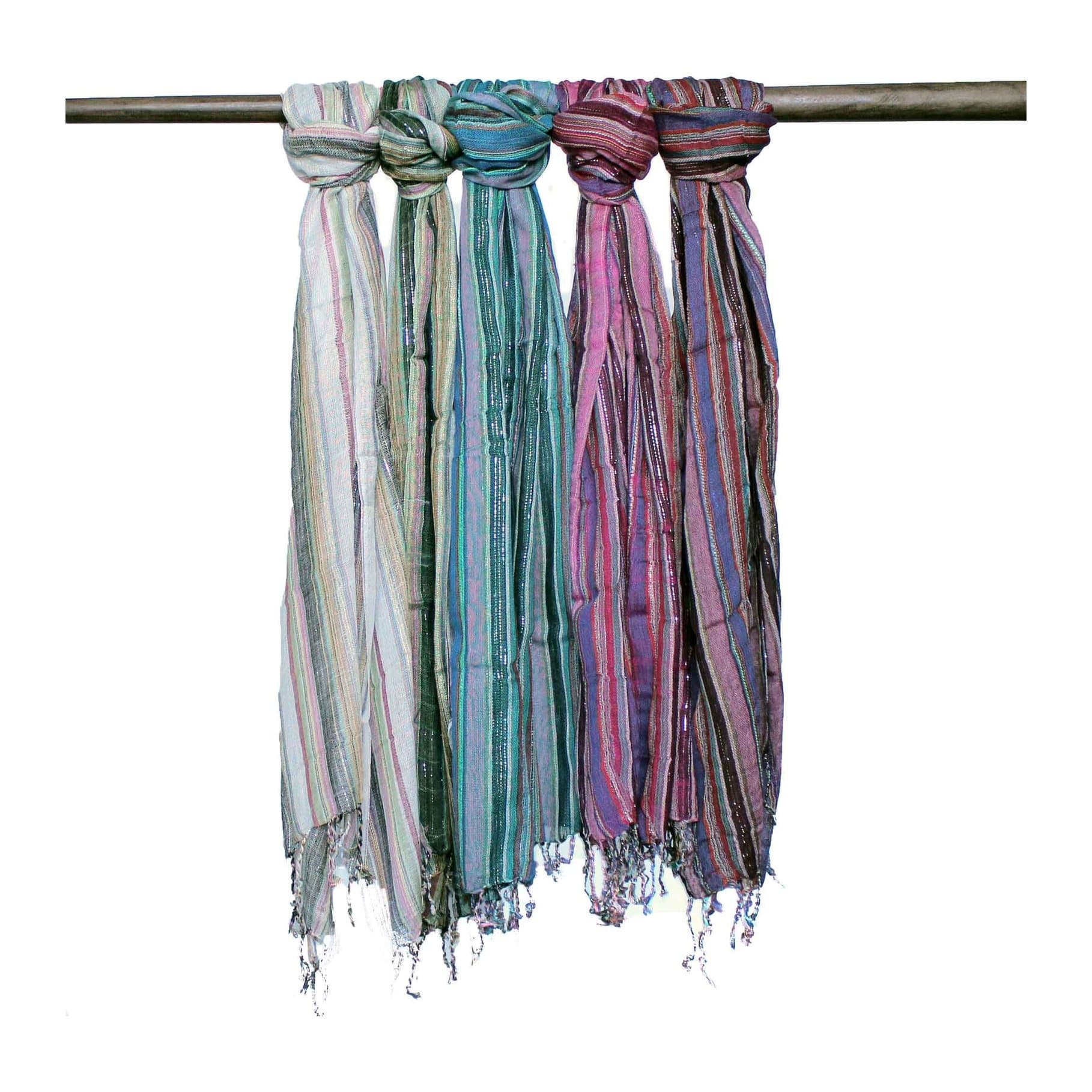 Indian boho scarf in random colours woven with gold thread