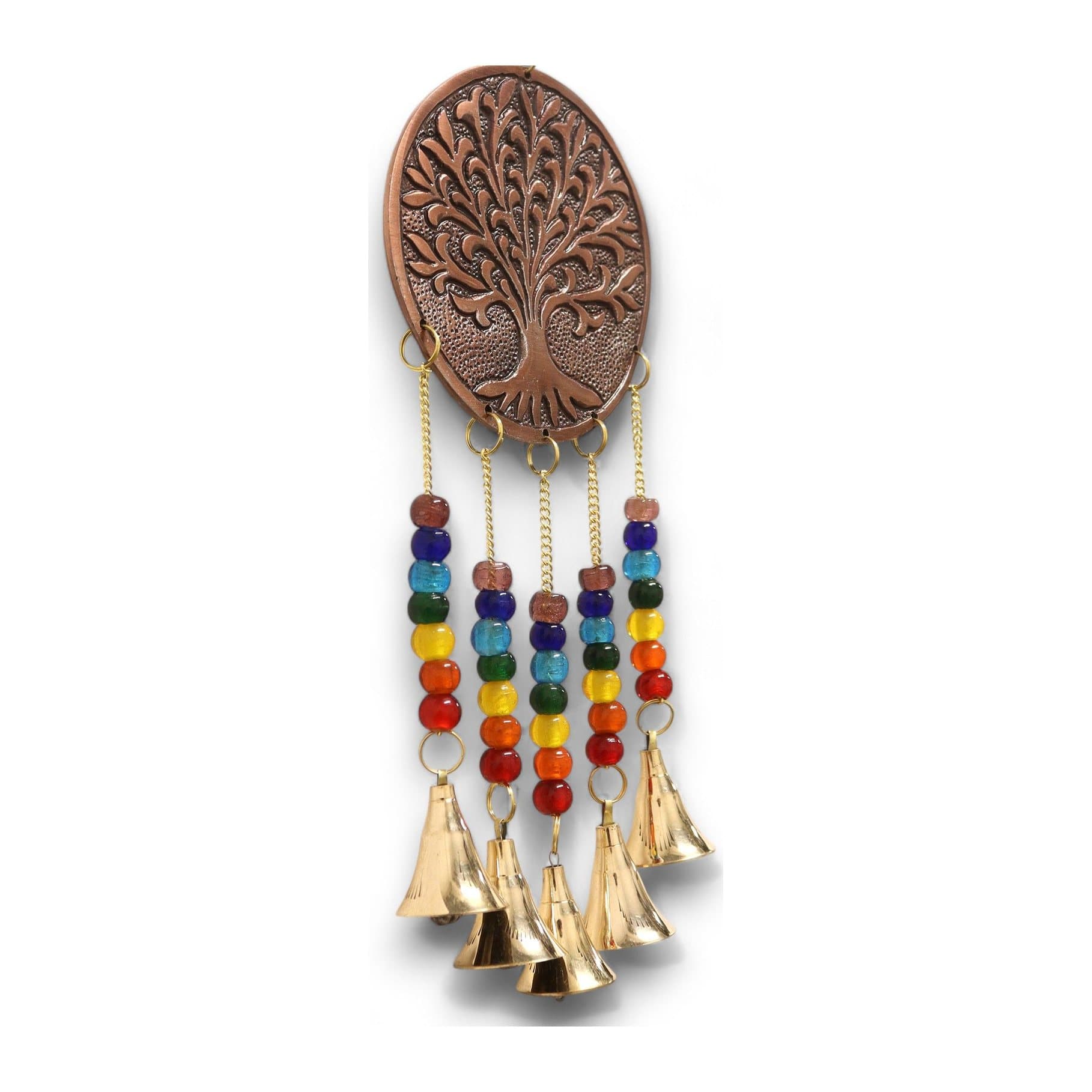 Tree of Life brass wind chime with chakra beads and bells