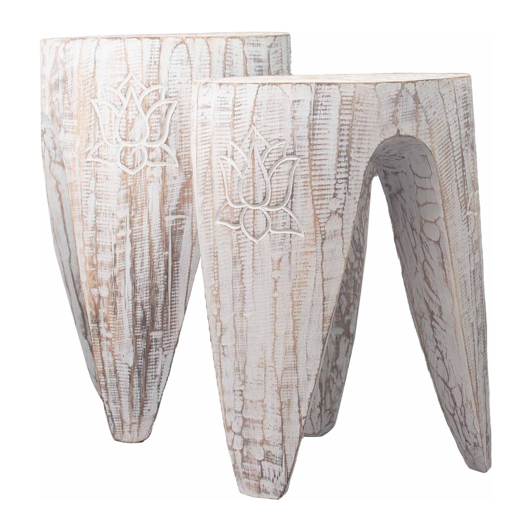 Set of 2 large whitewash interlocking tables or stools