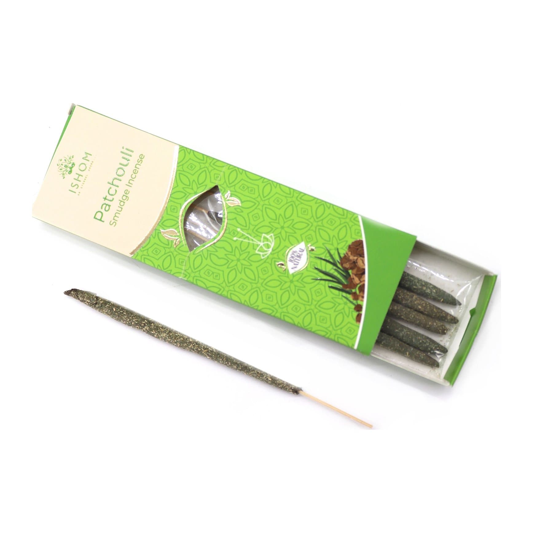 Pack of 2 hand-rolled patchouli smudge incense sticks on bamboo