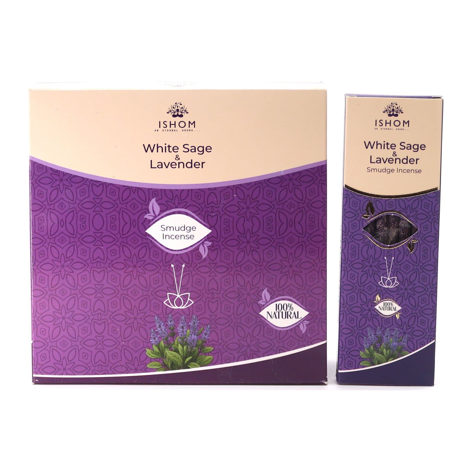 Pack of 2 white sage and lavender smudge incense on bamboo sticks