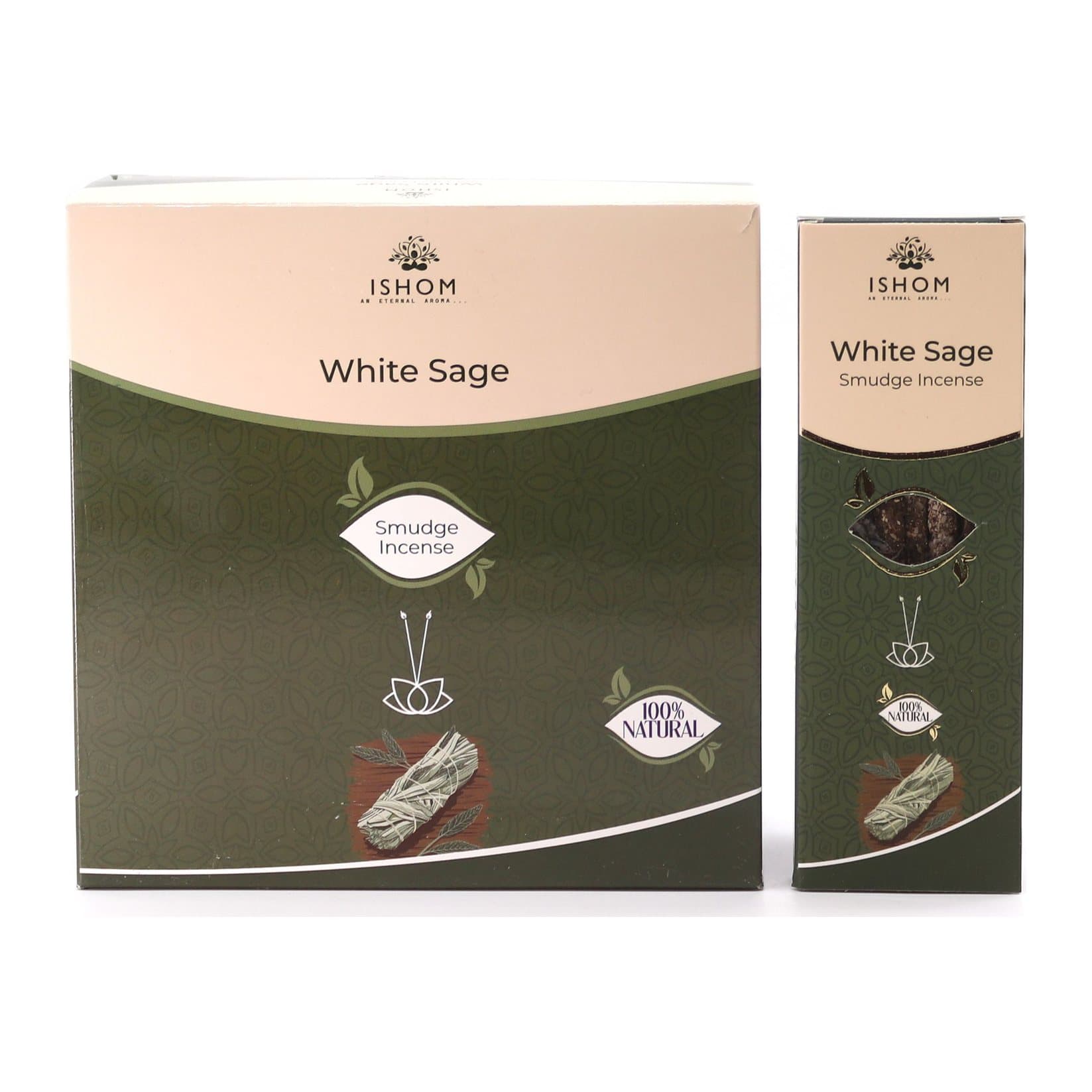 Pack of 2 Ishom White Sage smudge incense sticks on bamboo