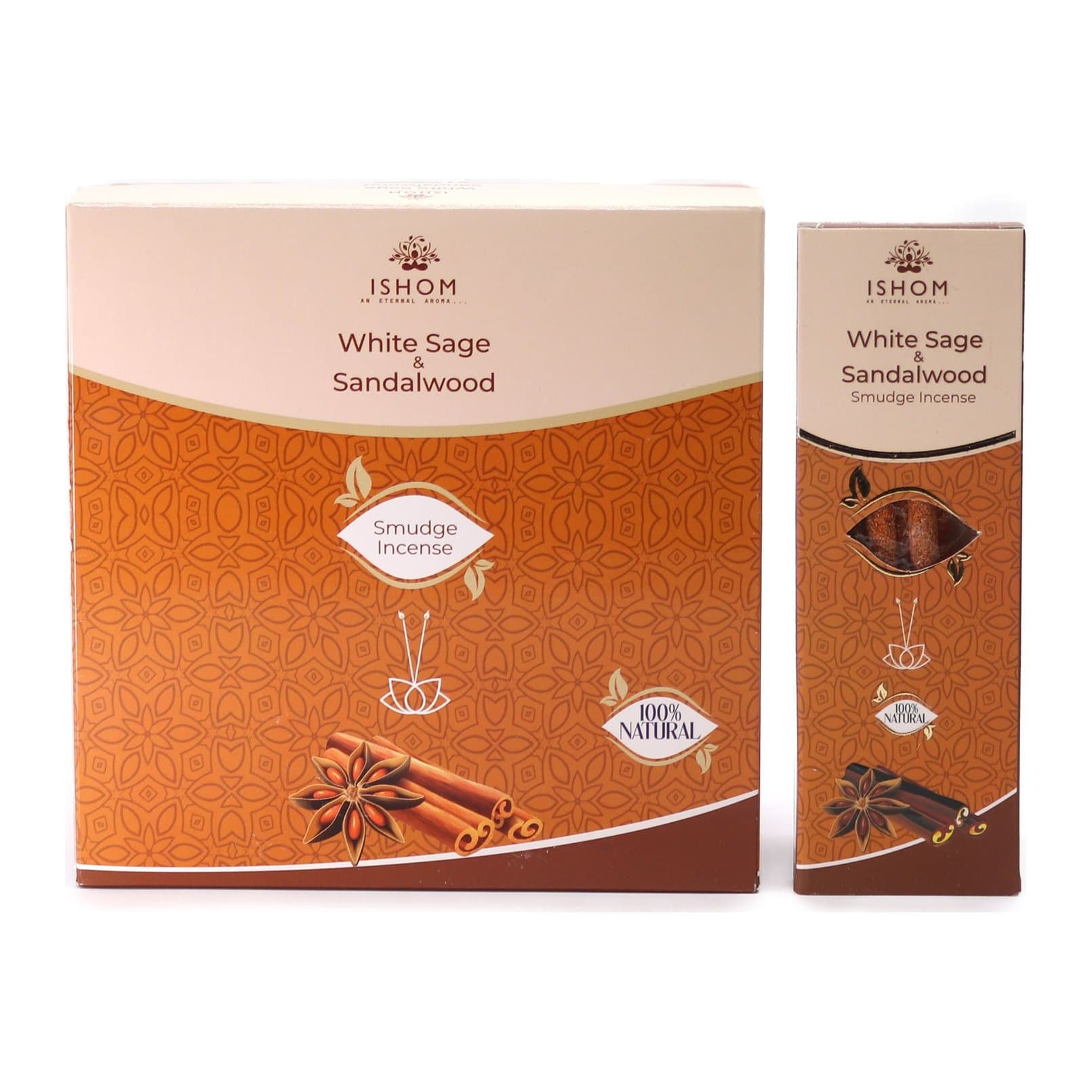 Ishom smudge incense in white sage and sandalwood, a pack of 2 on bamboo sticks