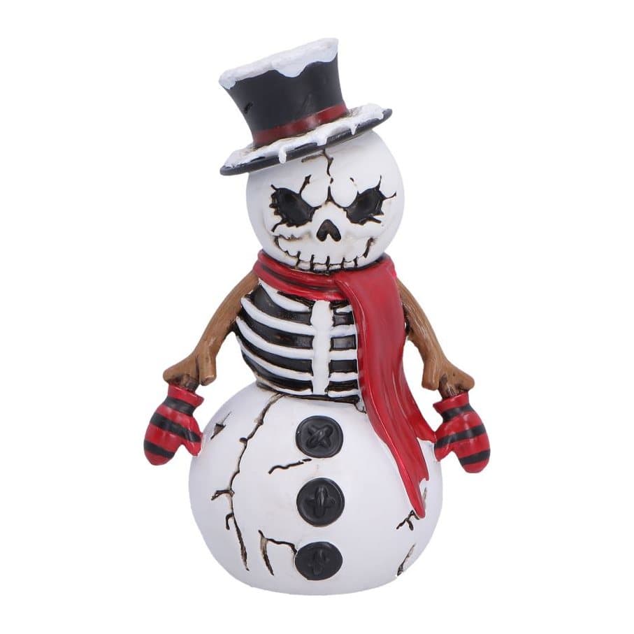 Skeletal snowman figurine with top hat, scarf and branch arms