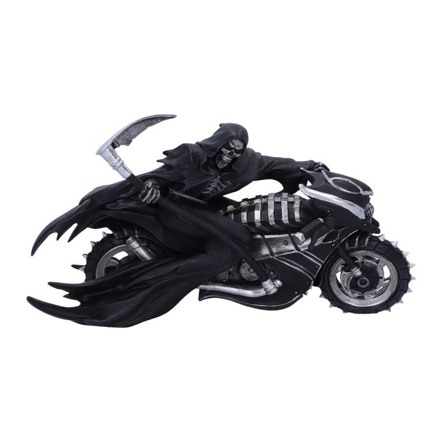 Hooded reaper riding a motorbike with a scythe, a James Ryman figurine