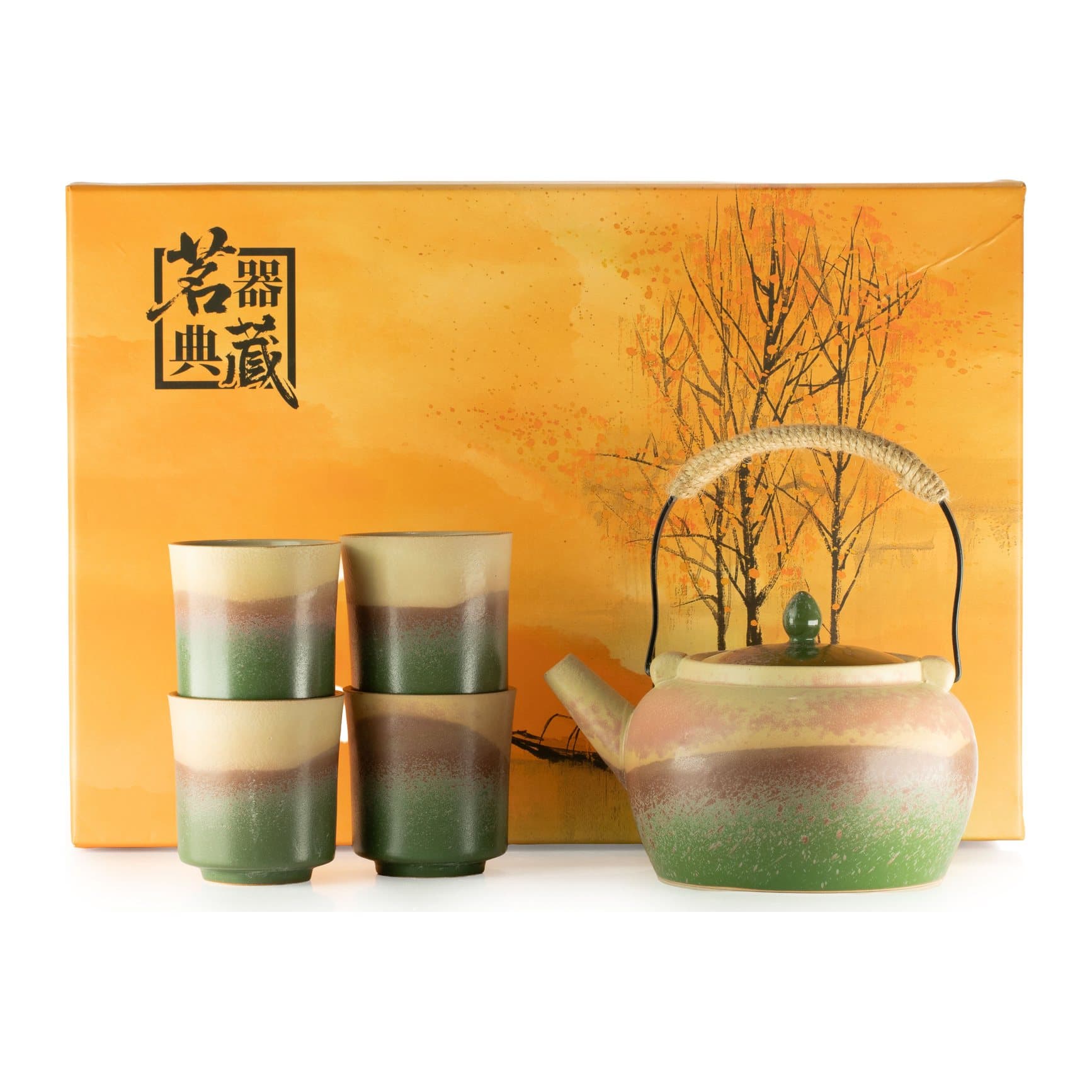 Japanese kyusu-style teapot with four cups