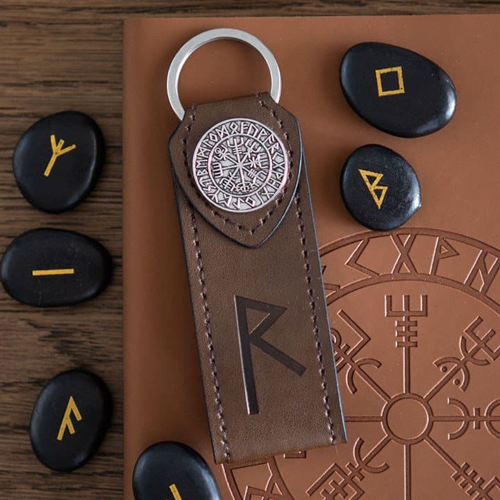 Viking rune keyring with a metal rune on a faux leather tab