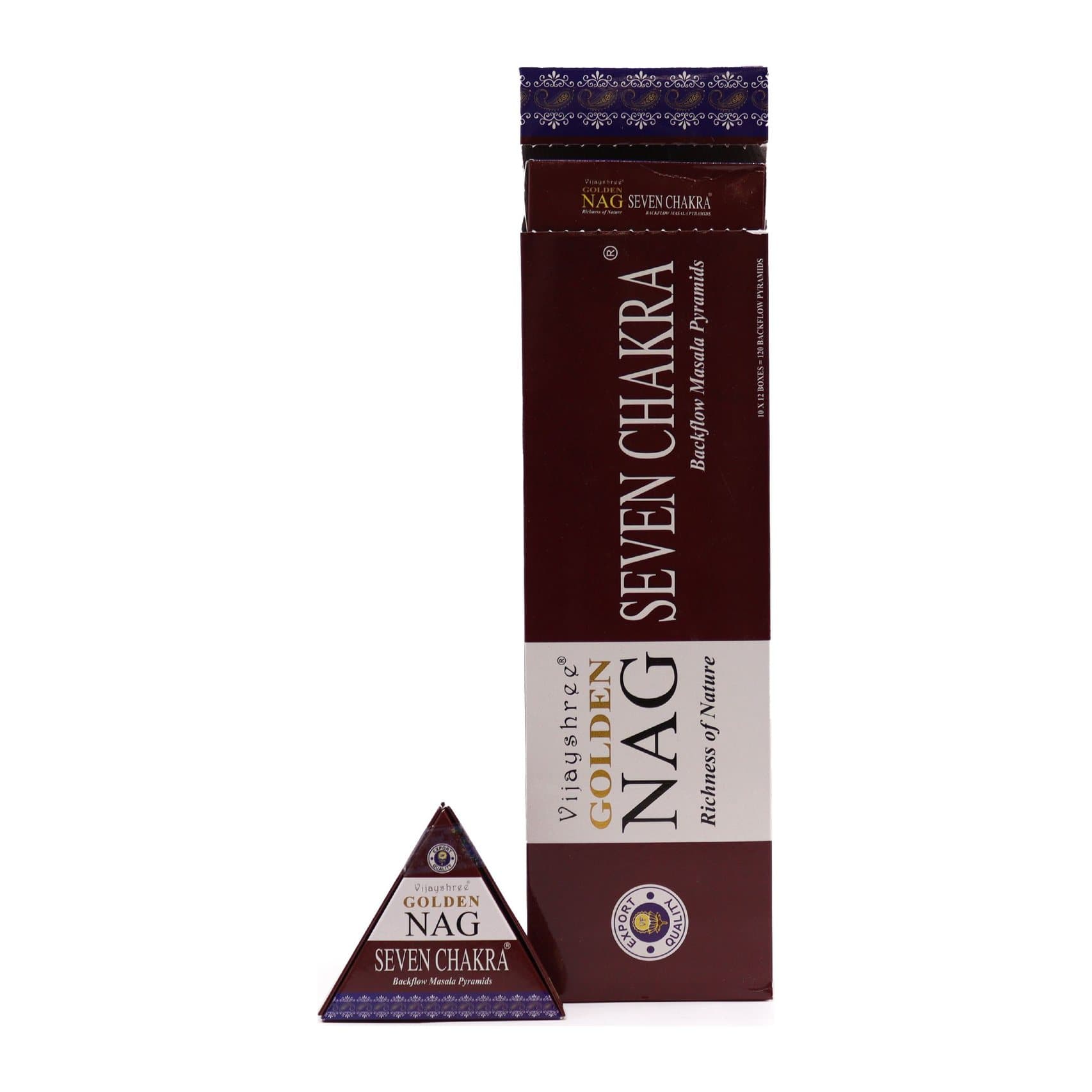 Golden Nag seven chakra backflow incense cones, pack of 3