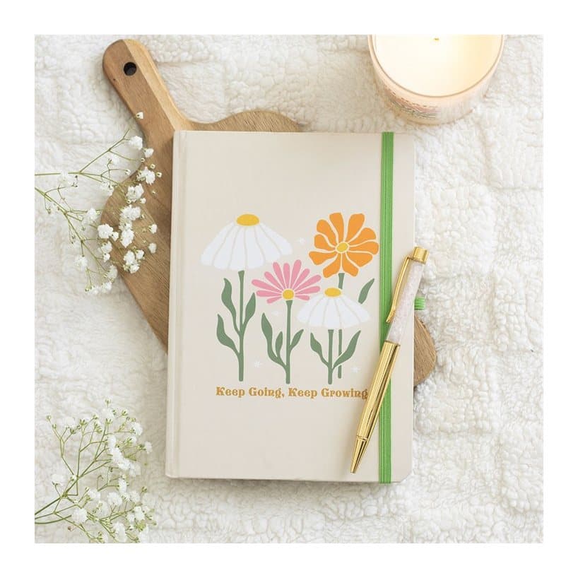A5 journal with a rose quartz pen