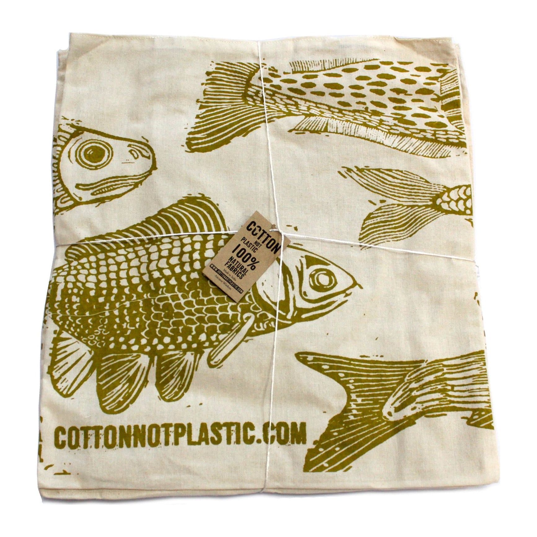 Large reversible cotton bag with a sea-life block print design and two handles