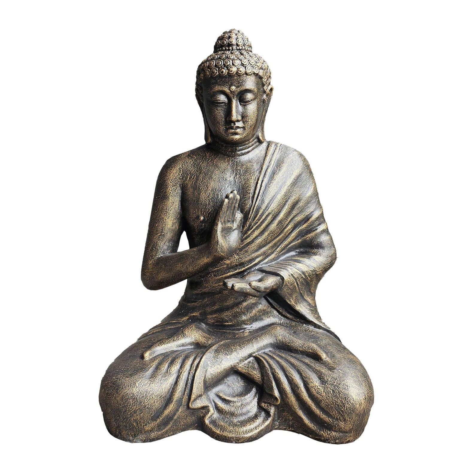 Large antique gold Buddha in meditation inside a stupa