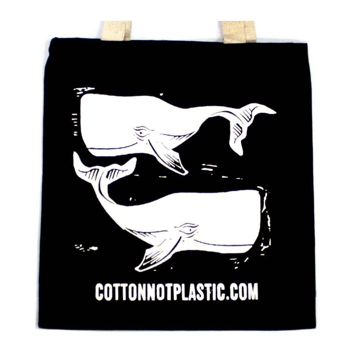 Large black cotton bag with a white whales design