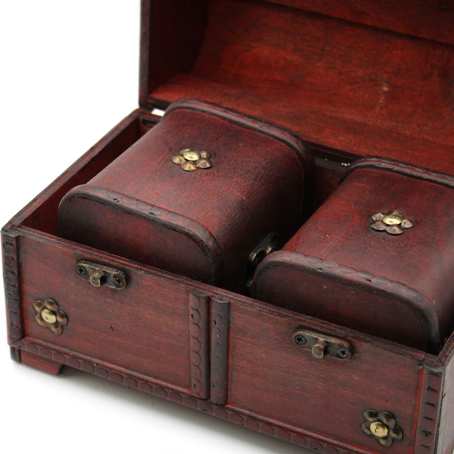 Set of three vintage style chests with brass fittings