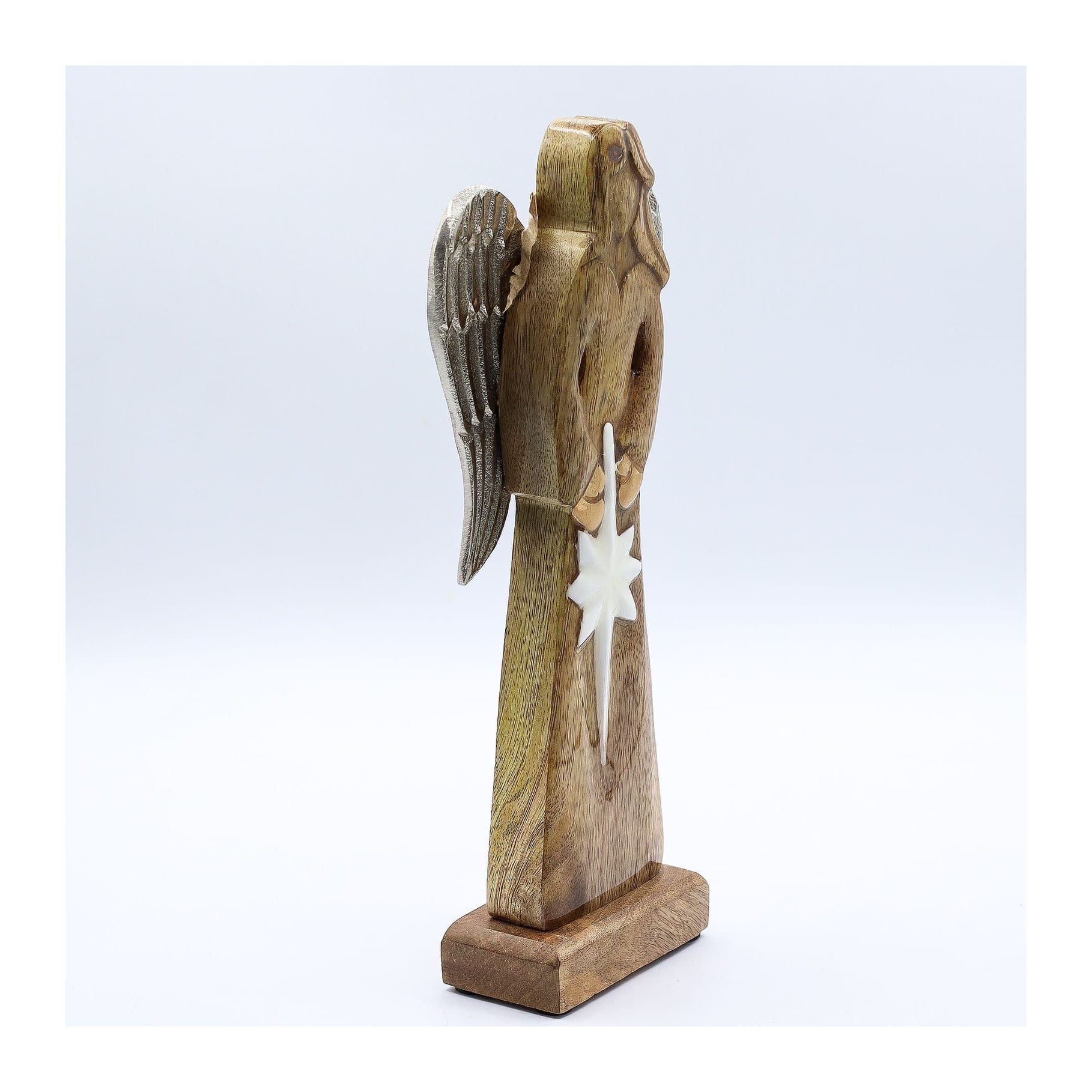 Large mango wood angel with metal wings