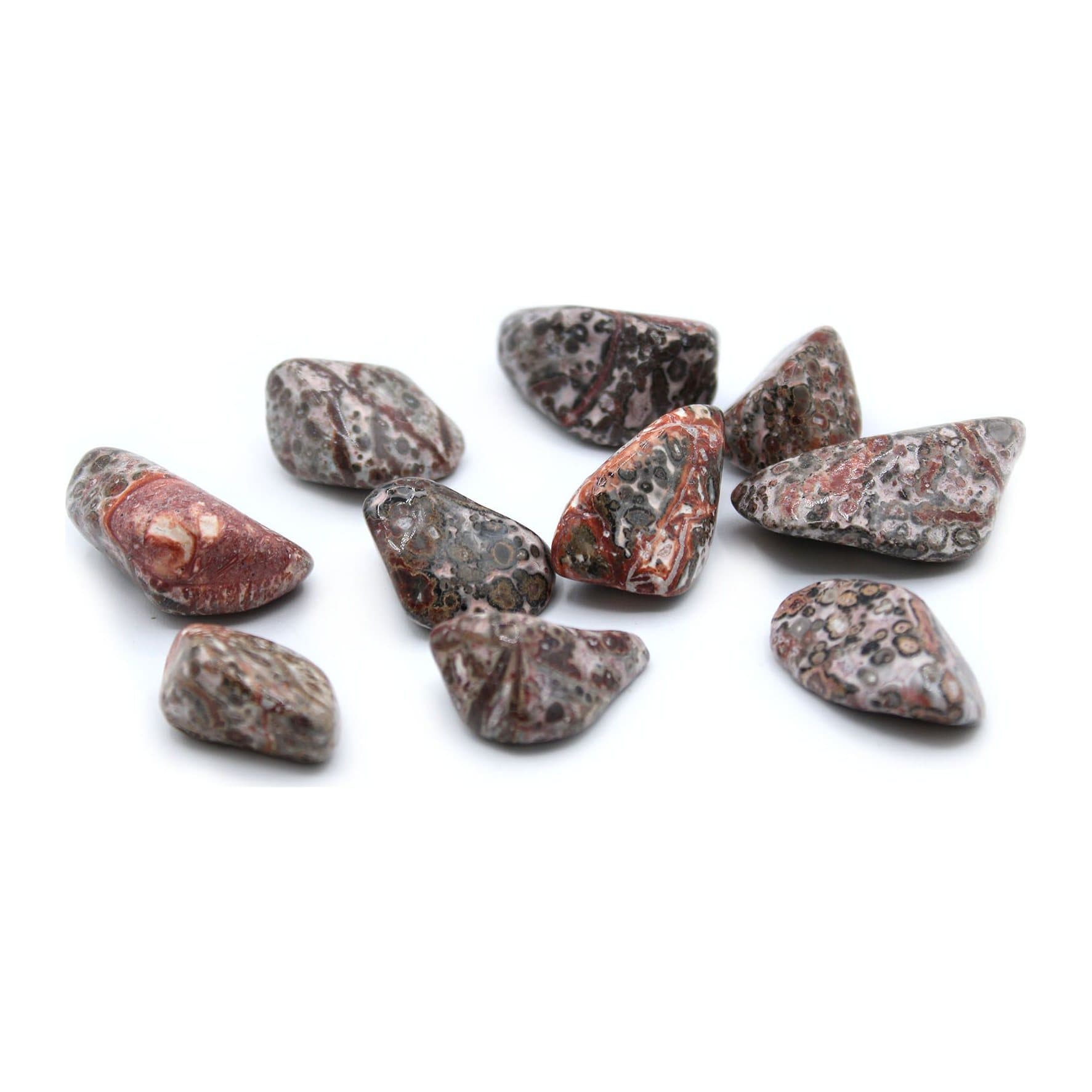 Leopard skin tumble stones, a bag of 24 polished stones