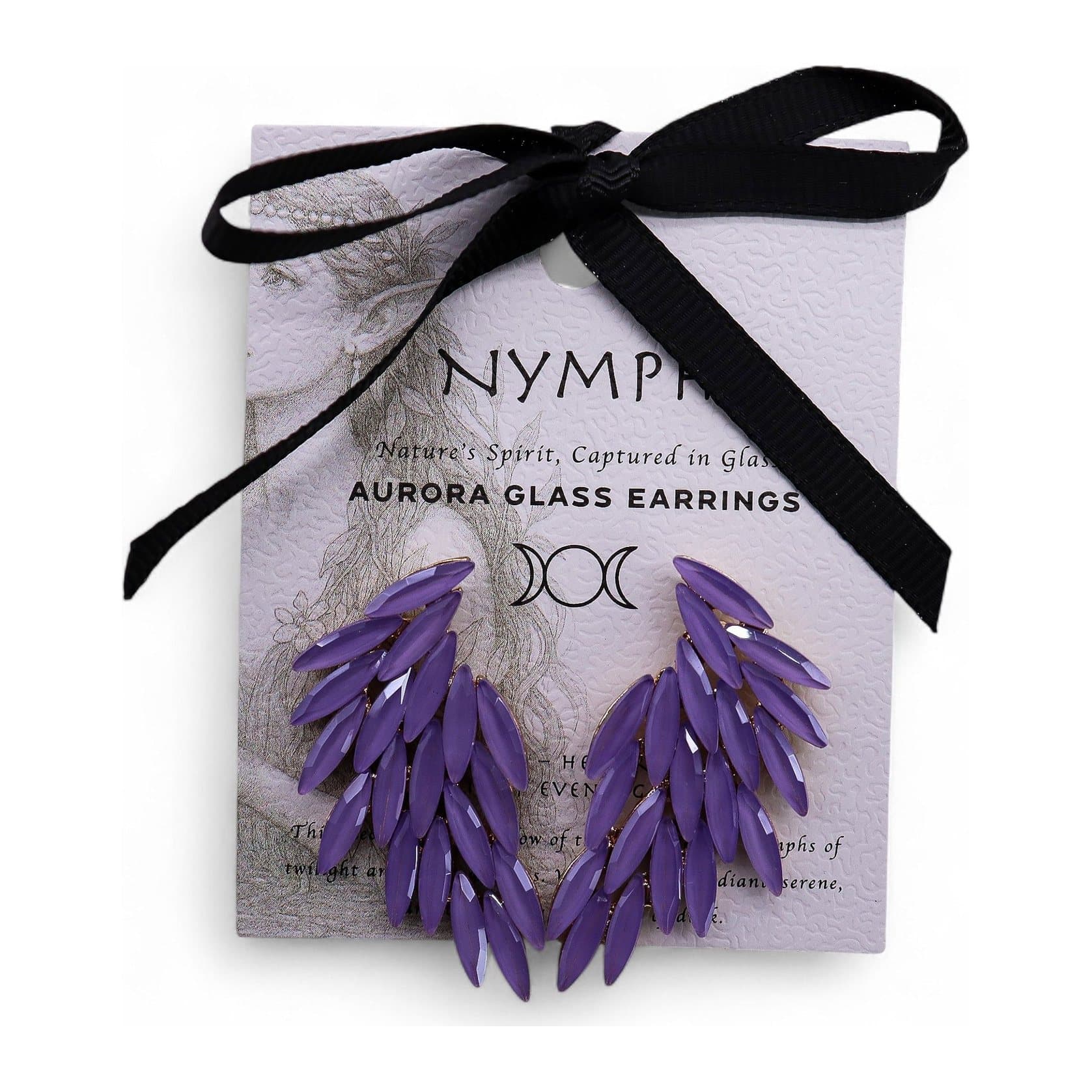 Lavender vintage glass angel wings earrings in wing-shaped stainless steel