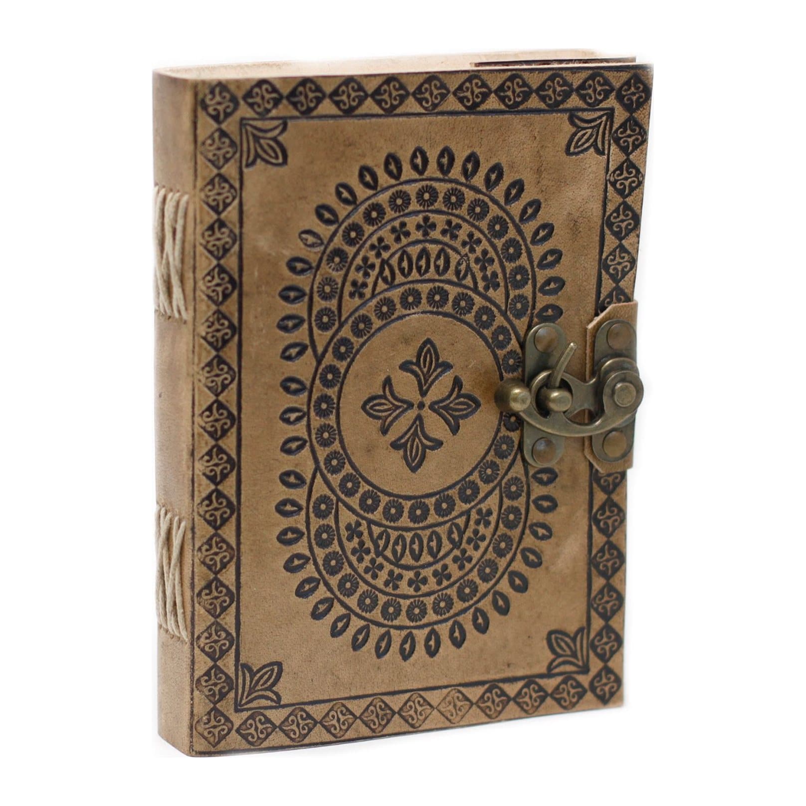 Leather notebook with a blue mandala design