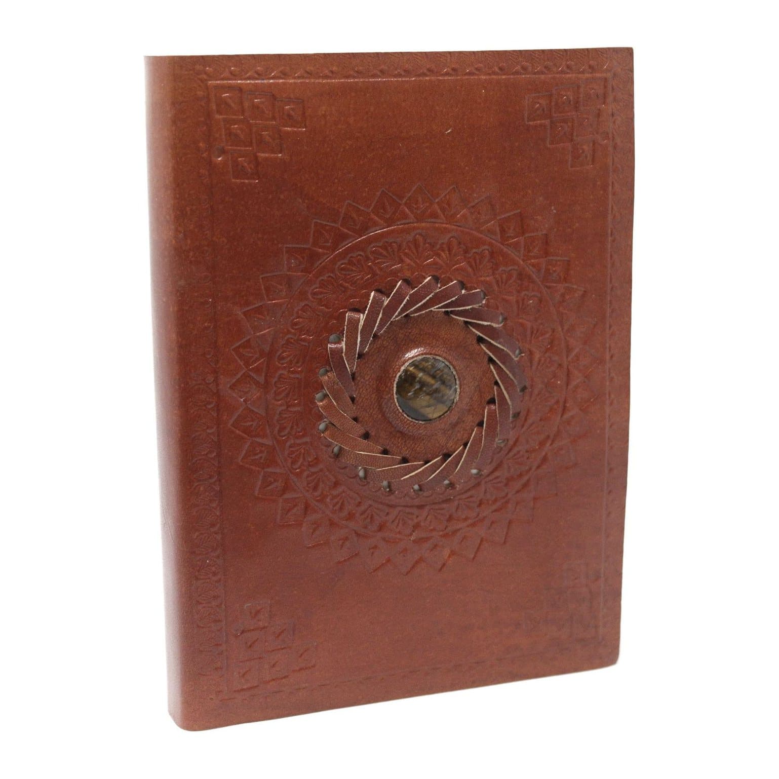 Leather Tigereye notebook with a leather cover, buckles and metal clasps