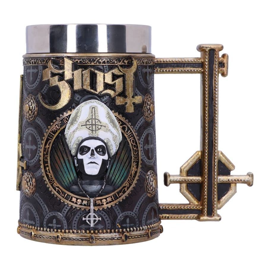 Gold Ghost Papa Emeritus III tankard with the face of Papa