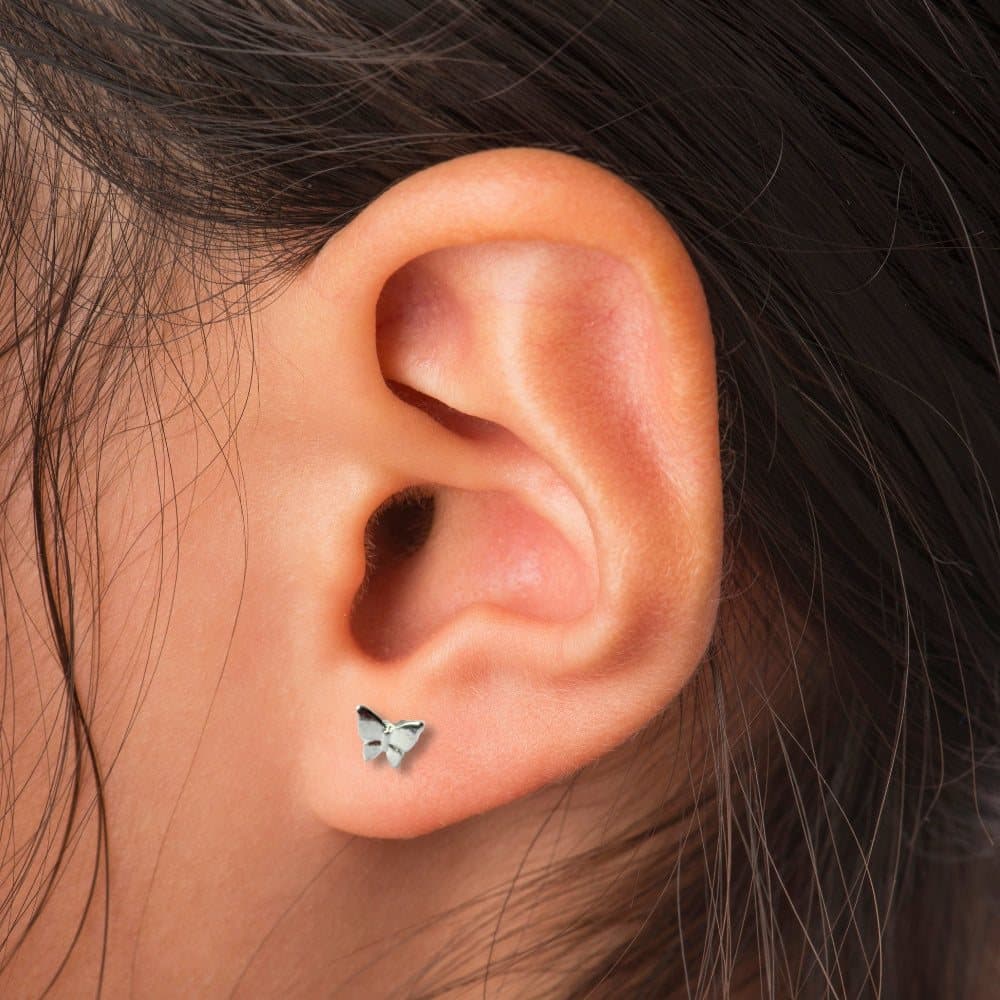 Silver butterfly stud earrings in sterling silver