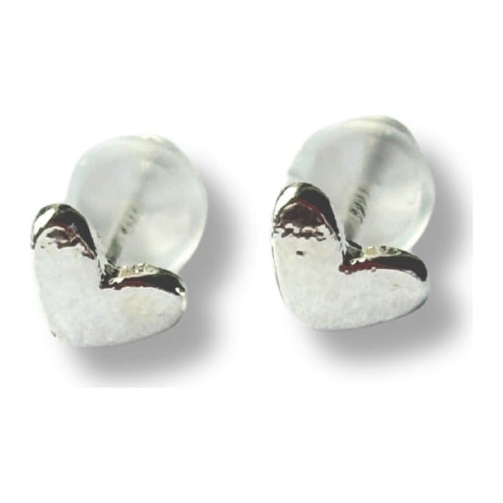 Little heart silver stud earrings, sterling silver, 10 mm