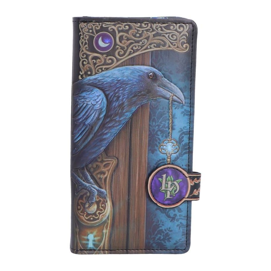 Loki Embossed Purse with Loki the raven on a door handle, in blue and gold