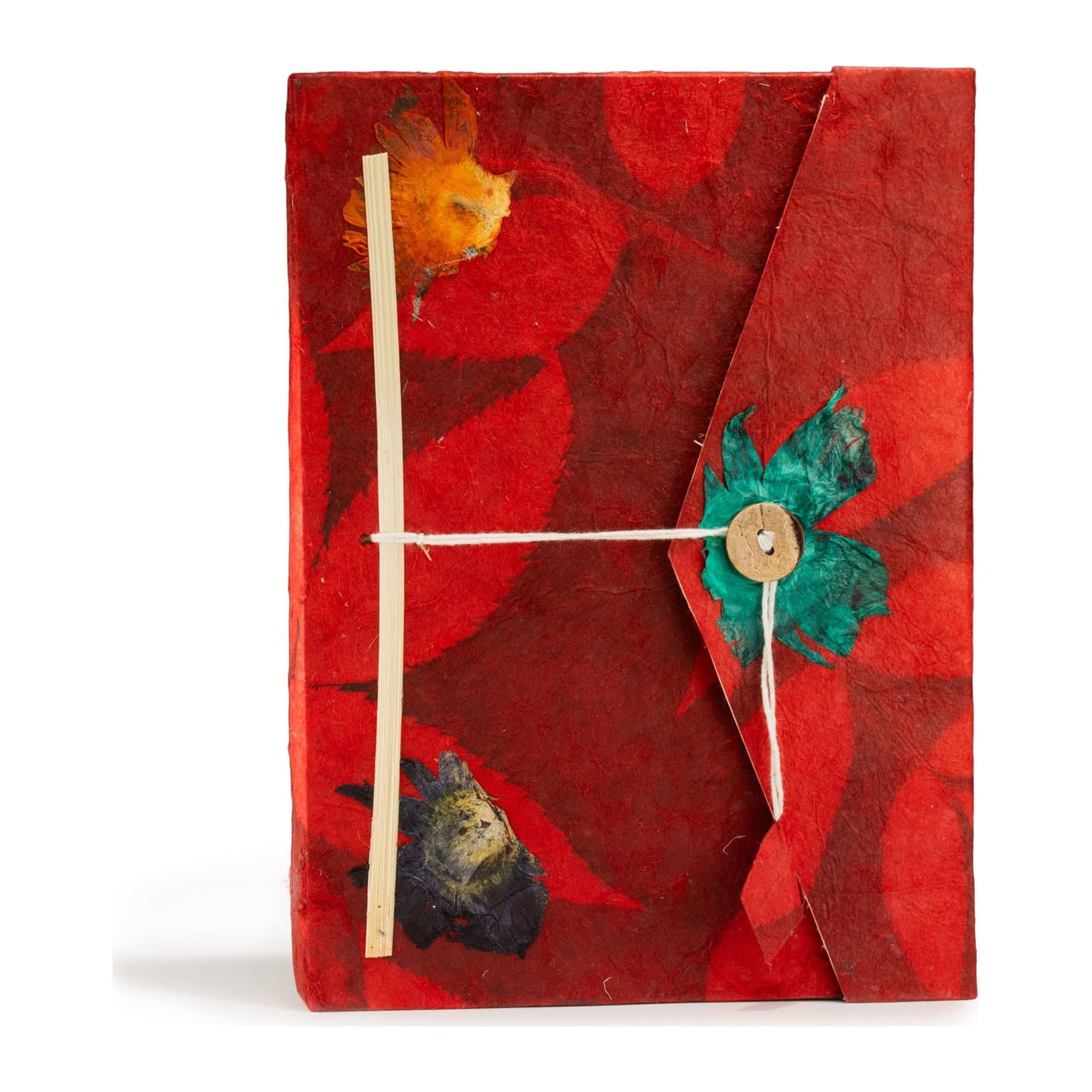 Ruby red Lokta notebook with a layered floral cover