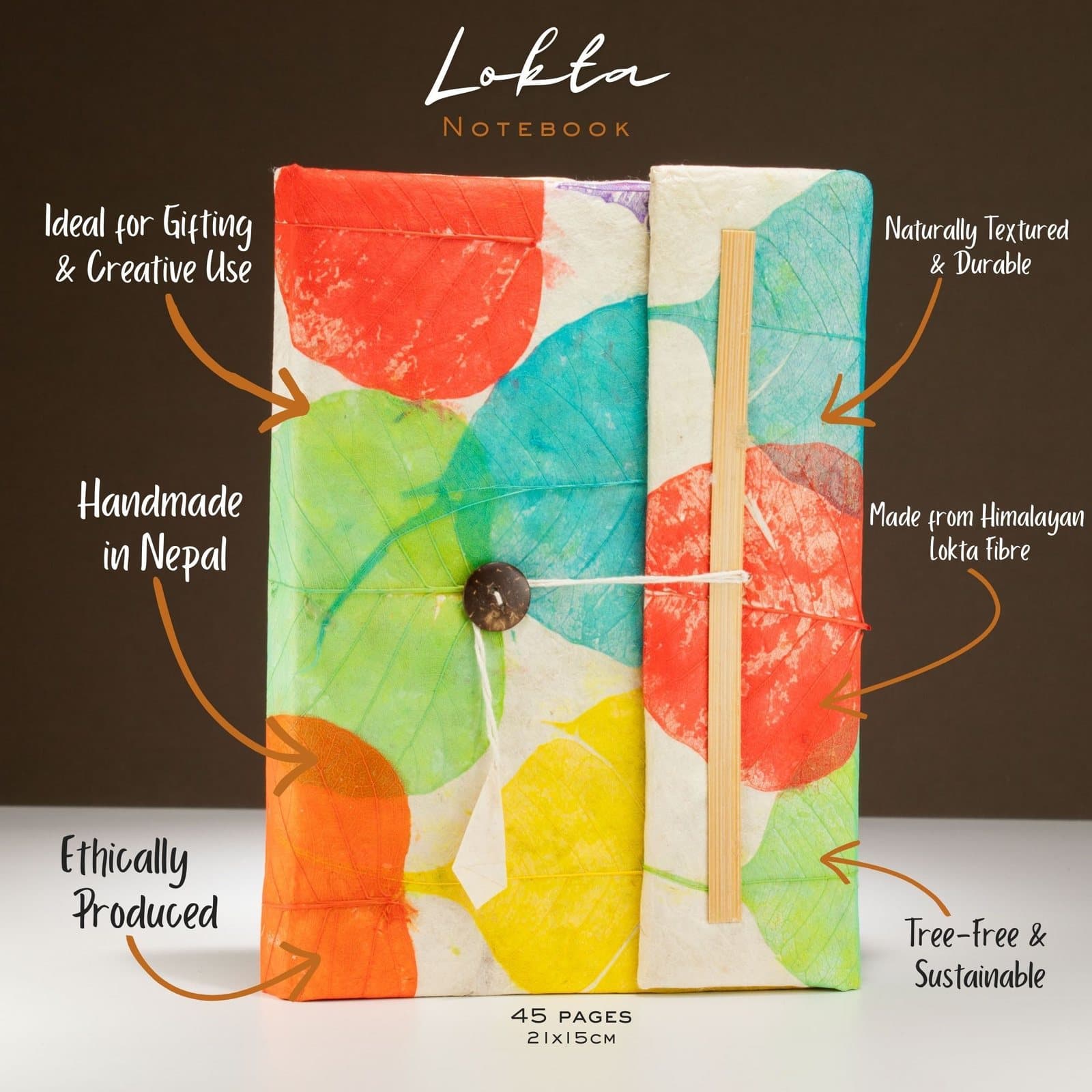 Large colourful Lokta notebook with a bright layered cover