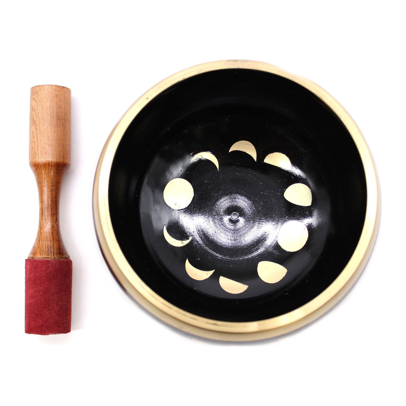 Black moon phase singing bowl set with a 14 cm bowl