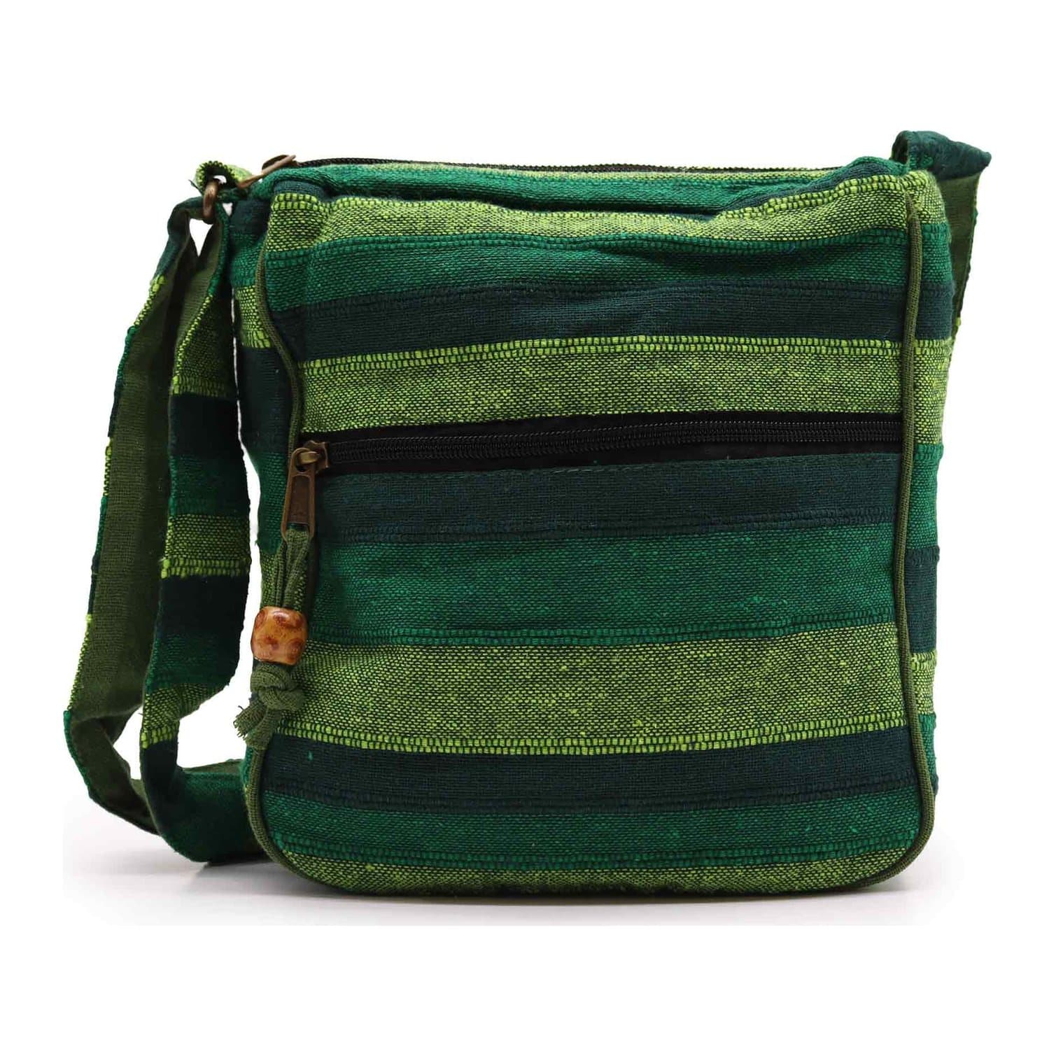 Forest green cotton Nepal sling bag with adjustable strap and zip