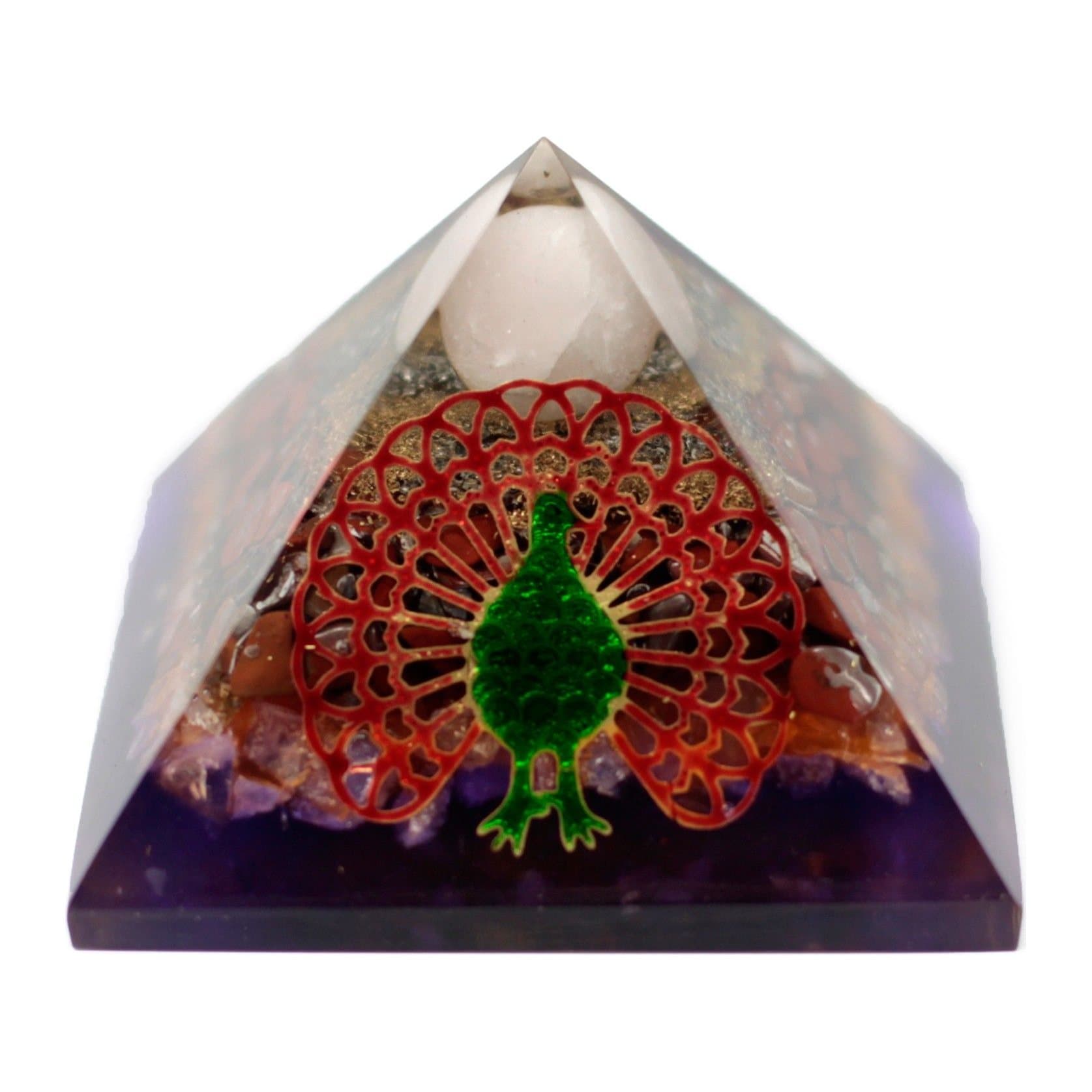 Peacock orgonite pyramid ornament