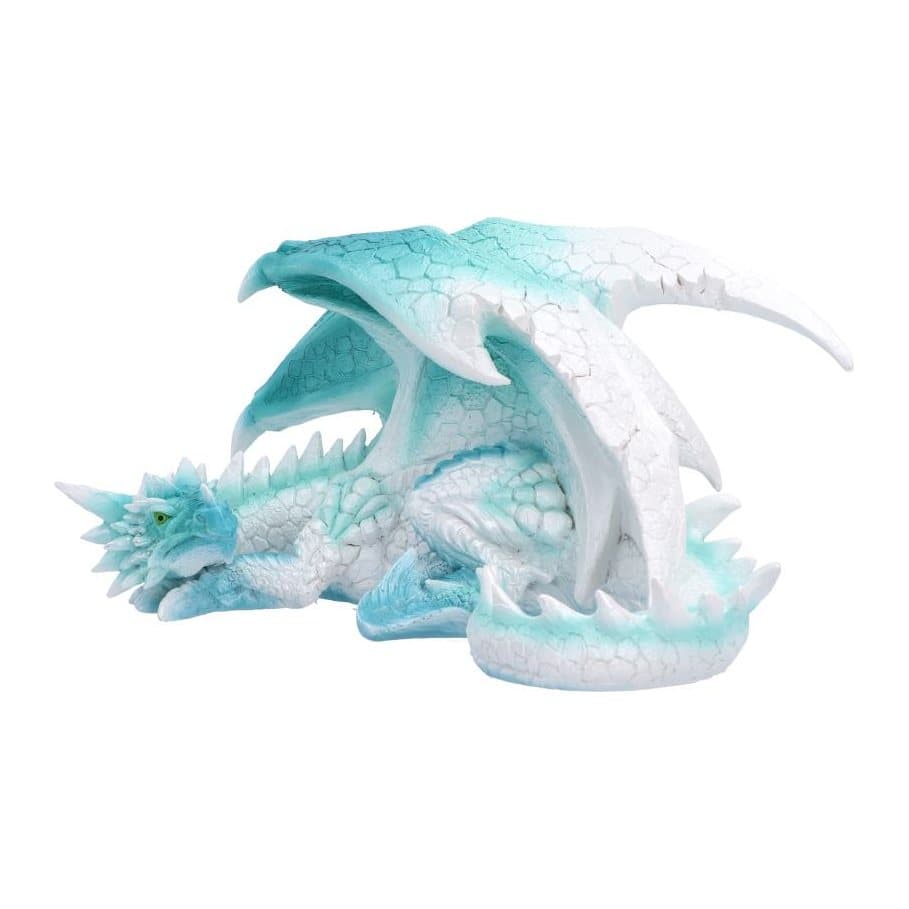 Lying ice dragon figurine in soft light blue and icy white