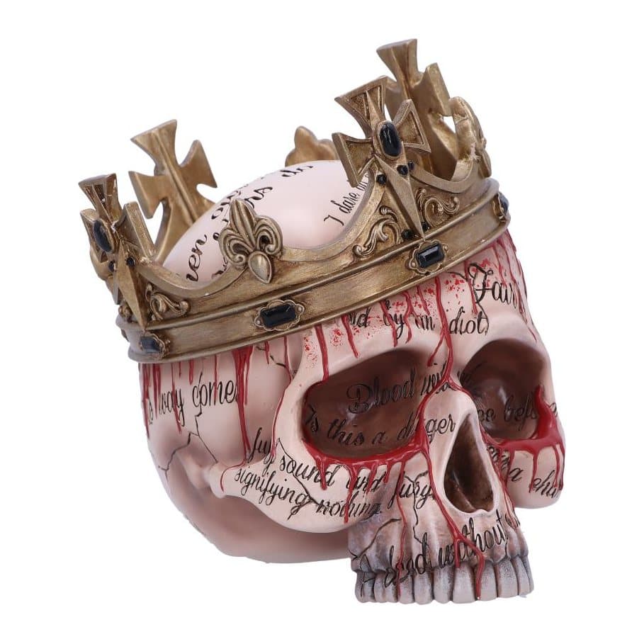 Macbeth skull with crown, dripping blood and quotes