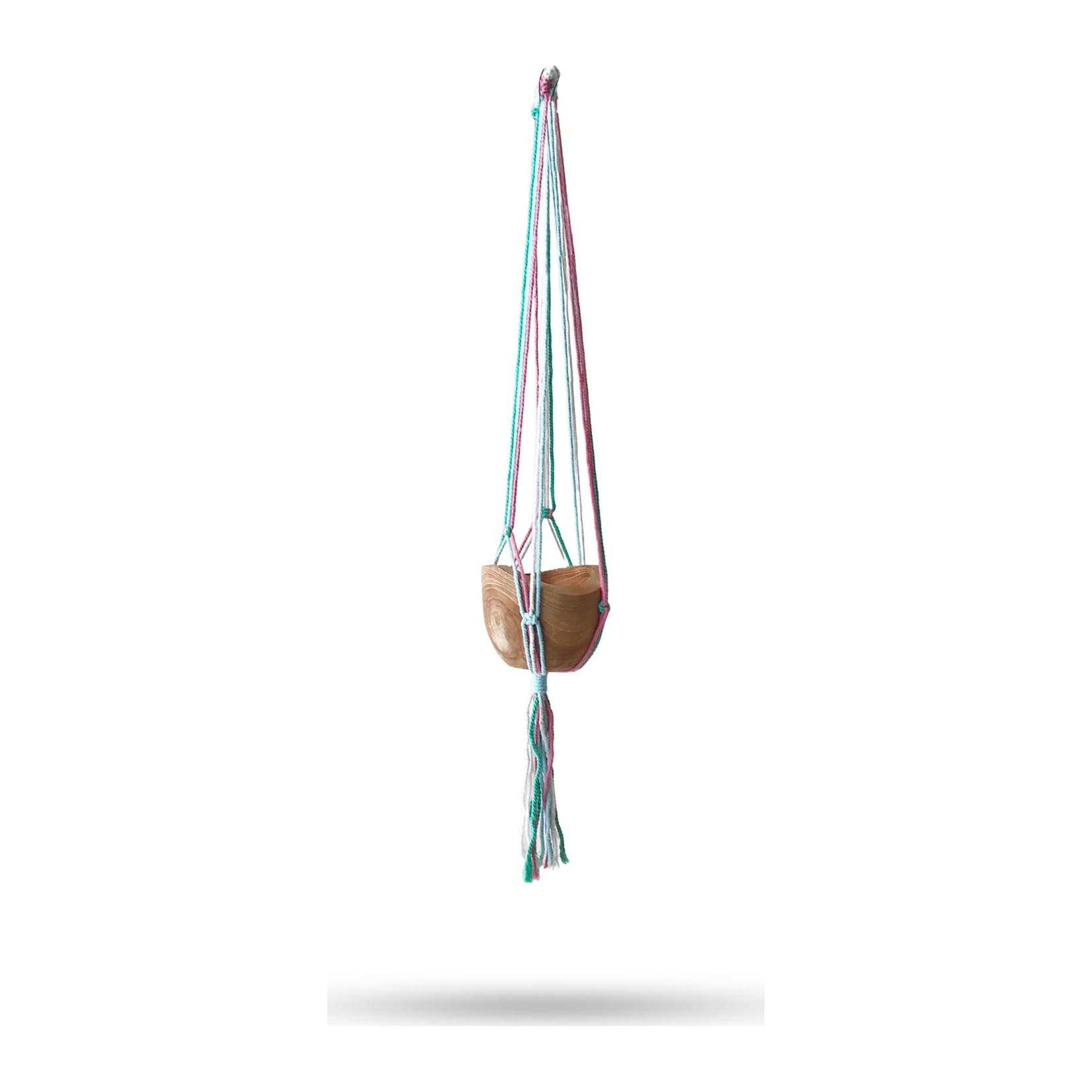 Pastel Tones Terrace macrame pot holder in cotton and wood