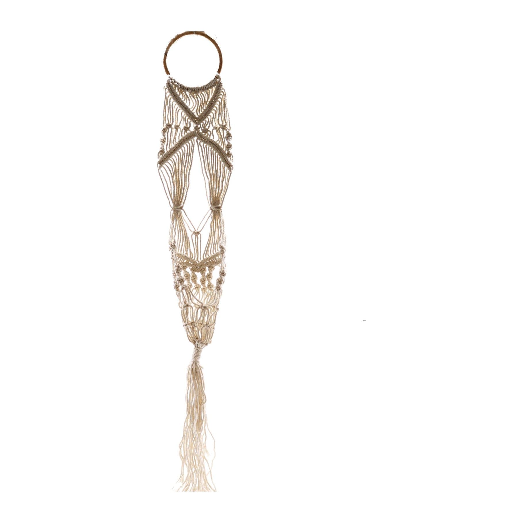 Long cotton macrame plant hanger with a rattan hoop