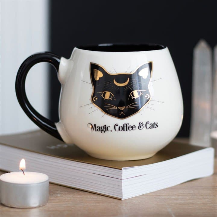 Magic, Coffee and Cats black cat mug