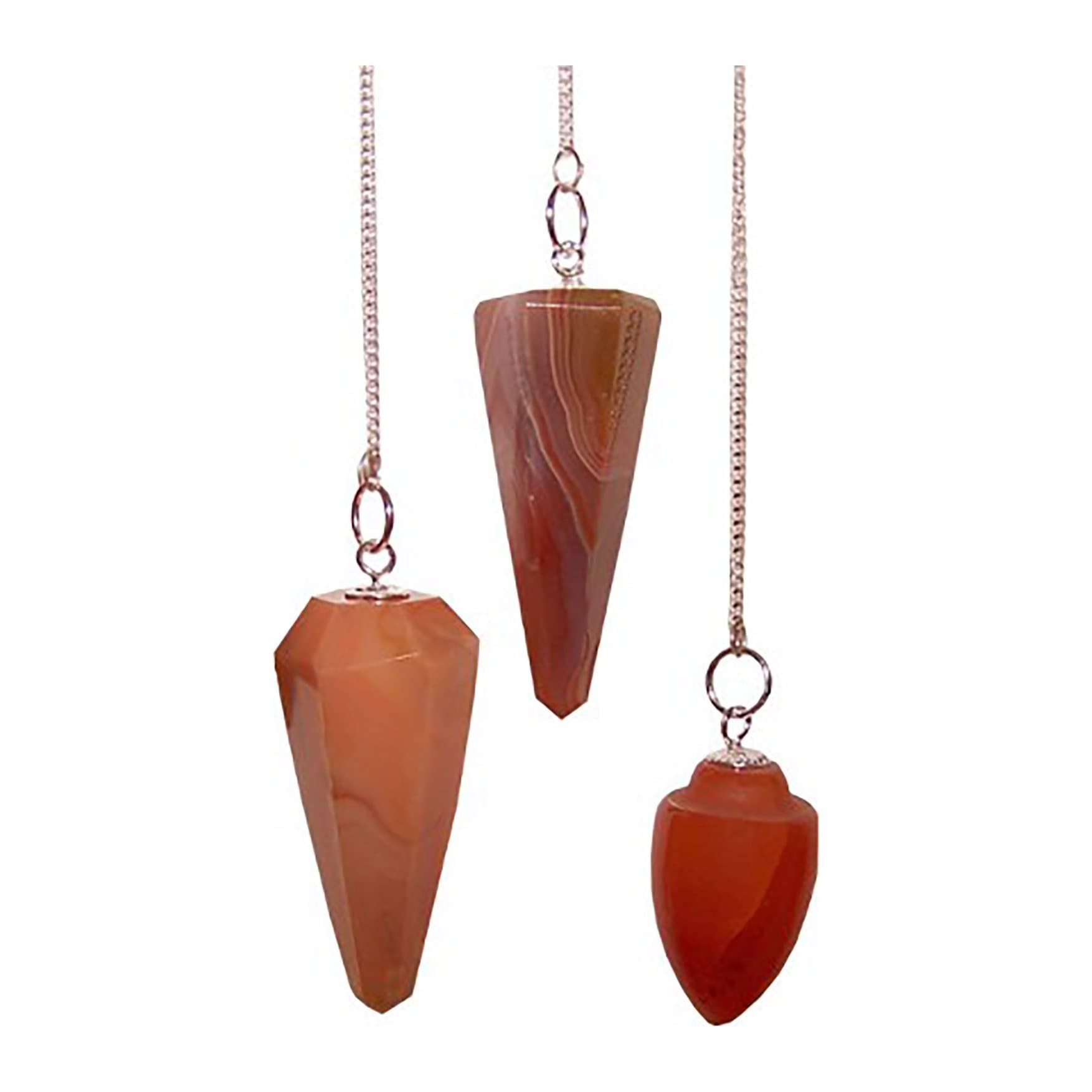 Carnelian gemstone pendulum on a silver plated chain