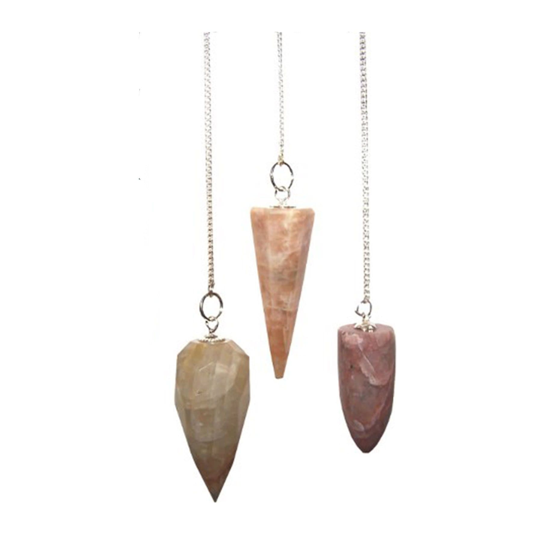 Moon stone magic pendulum with a silver chain and gemstone bead