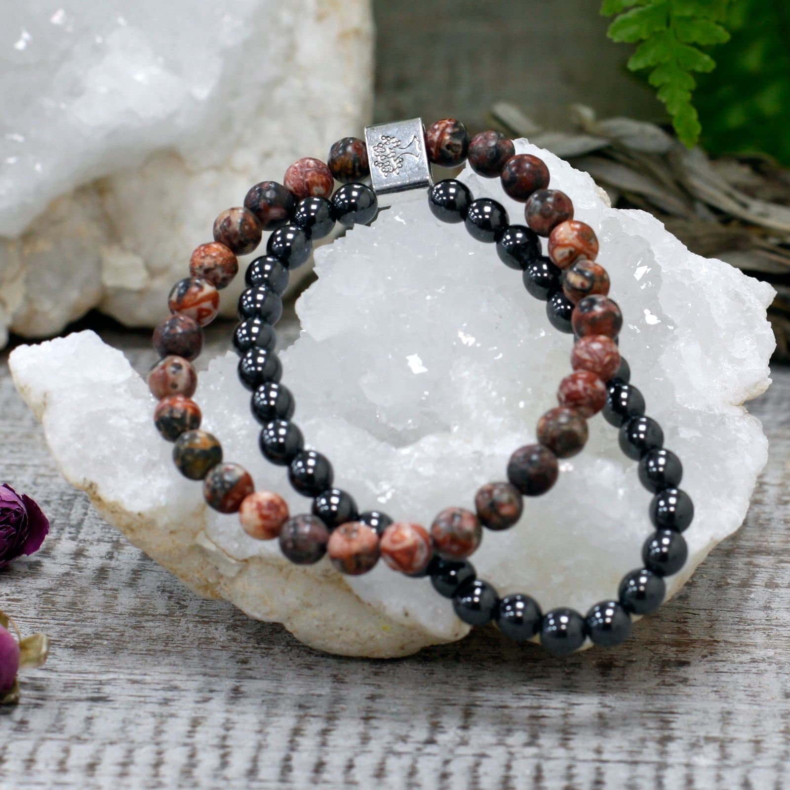 Magnetic gemstone bracelet in a leopard skin design