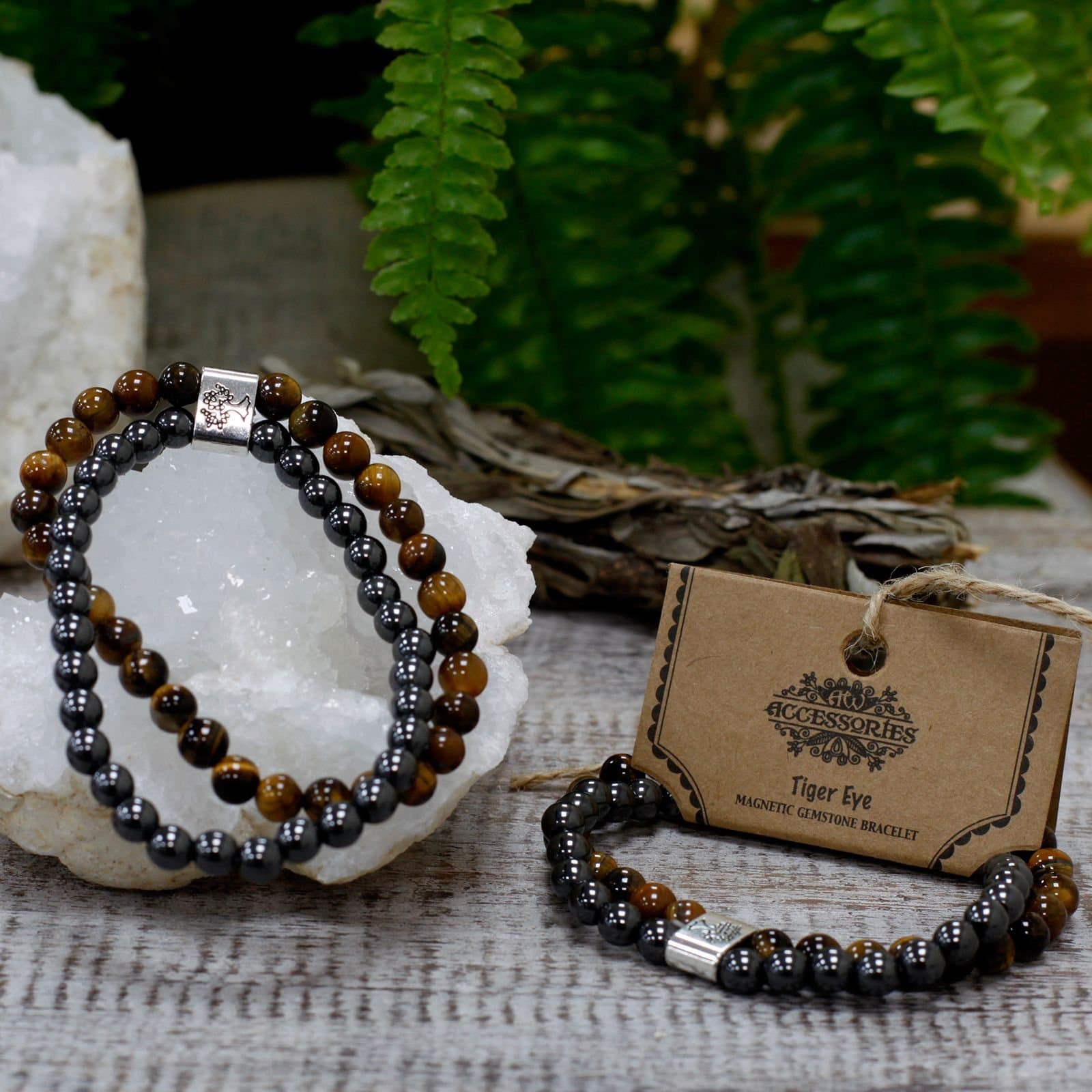 Magnetic gemstone bracelet in tiger eye
