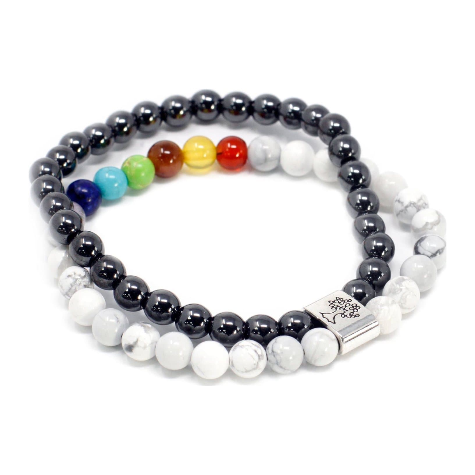 White howlite magnetic gemstone bracelet with a chakra design