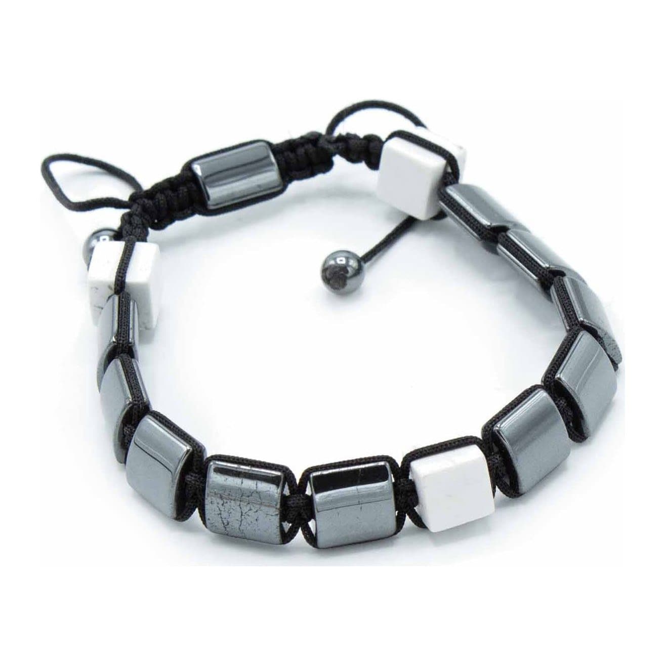 Black magnetic hematite shamballa bracelet with white jasper cuboids in pastel tones