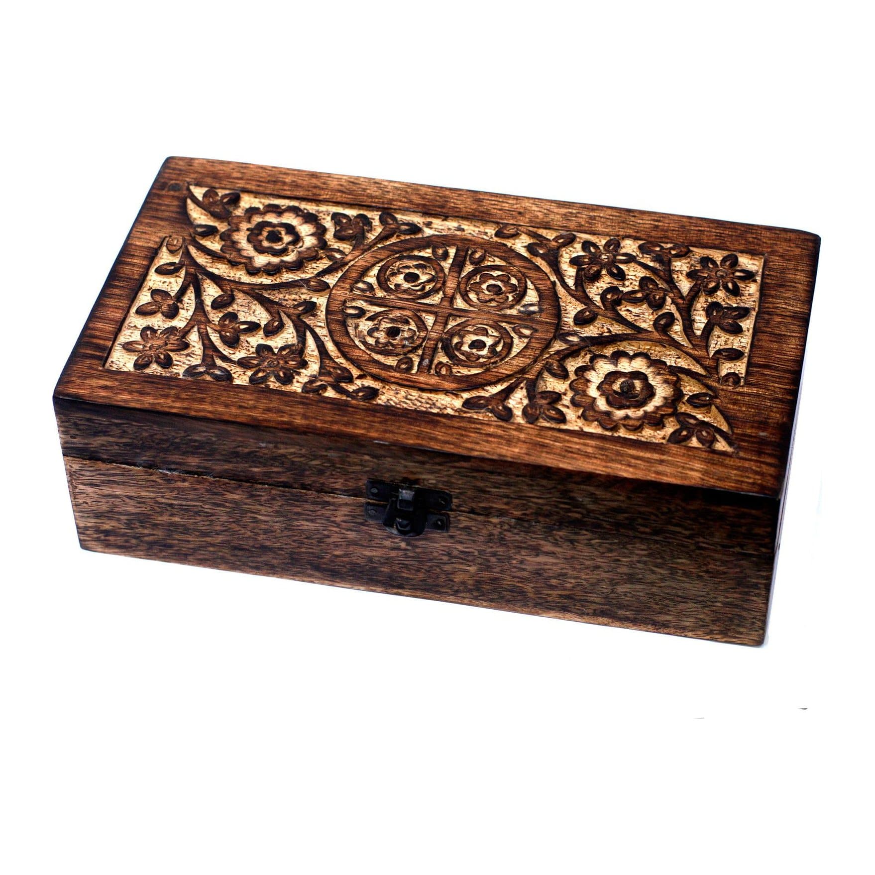 Floral carved mango wood aromatherapy box